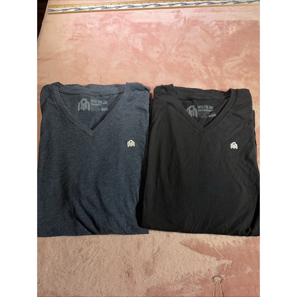 Lot Of Two XL "Into The AM" V Neck Tshirts. Black And Gray